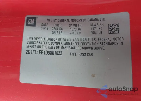 2013 Chevrolet Camaro Zl1 из США, поврежденный, VIN 2G1FL1EP1D9801022